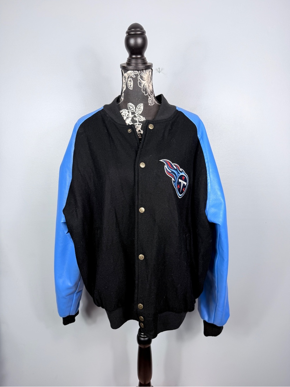 NFL Game Day Tennessee Titans vintage leather long sleeve wool jacket size large